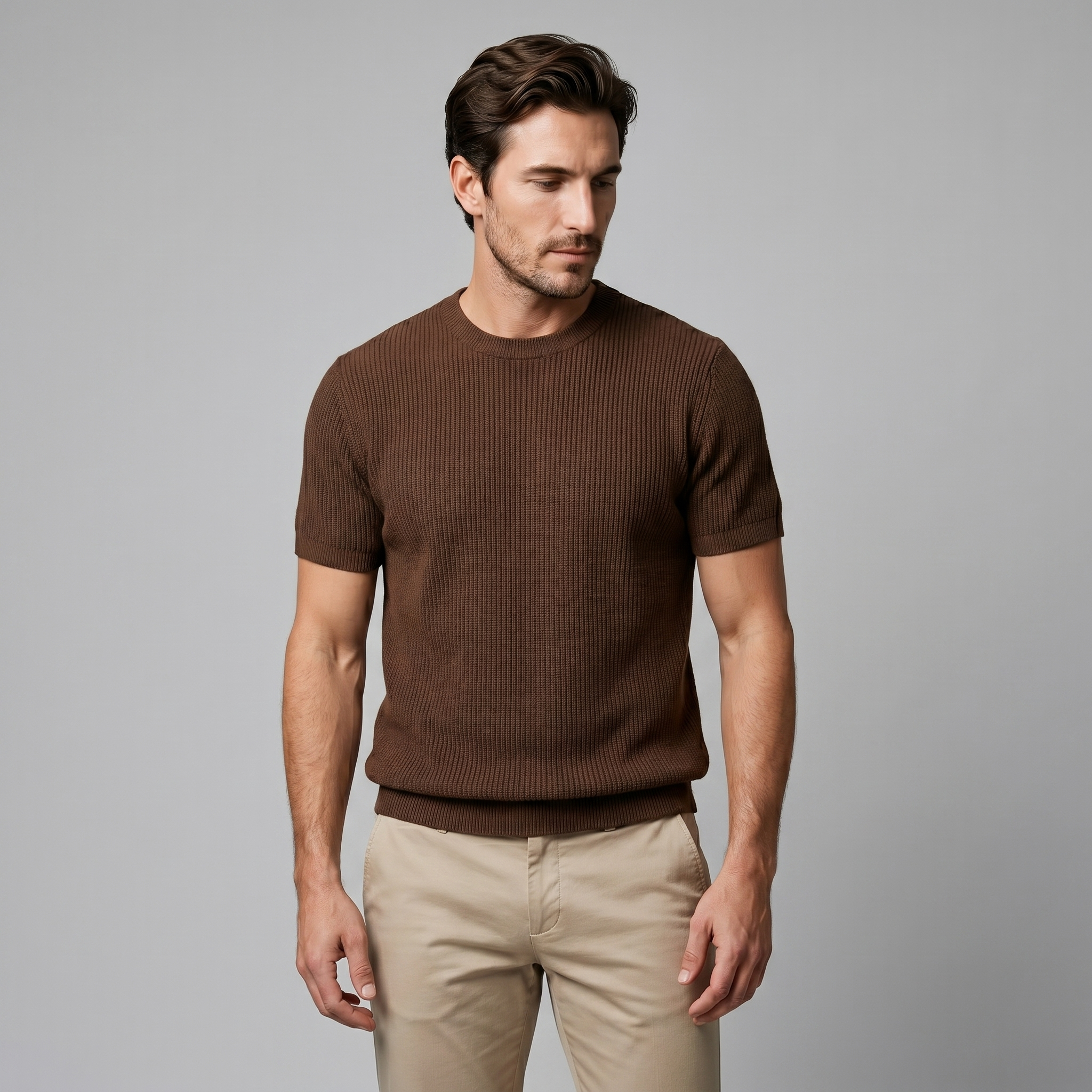 Men's Ribbed Knit Crew Neck T-Shirt
