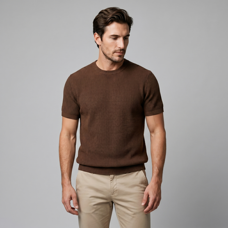 Men's Ribbed Knit Crew Neck T-Shirt