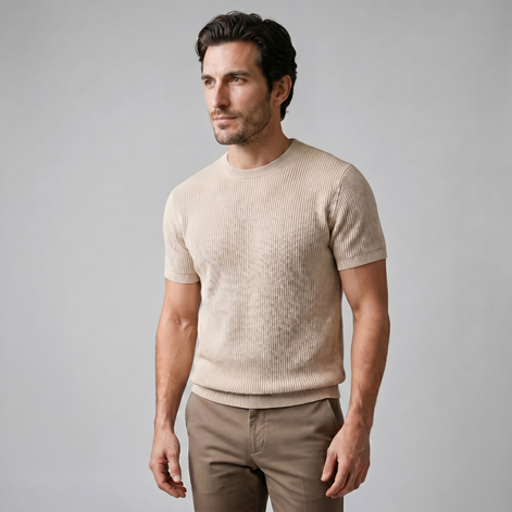 Men's Ribbed Knit Crew Neck T-Shirt