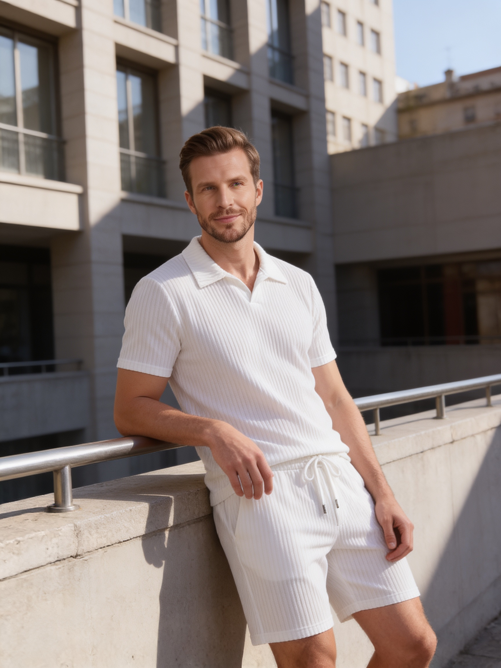 Men's Ribbed Knit Polo Co-Ord Set