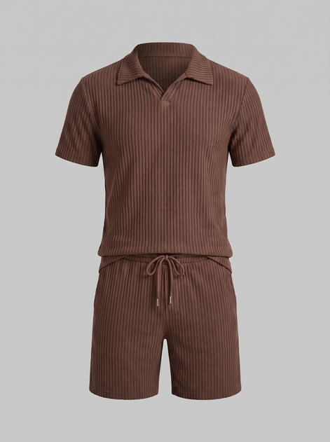 Men's Ribbed Knit Polo Co-Ord Set