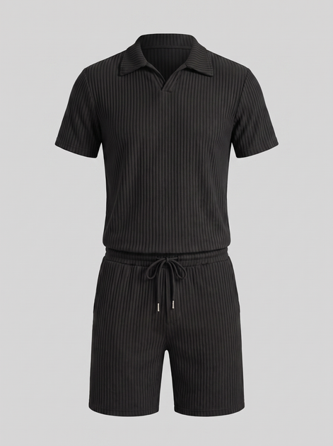 Men's Ribbed Knit Polo Co-Ord Set