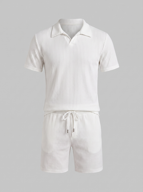 Men's Ribbed Knit Polo Co-Ord Set