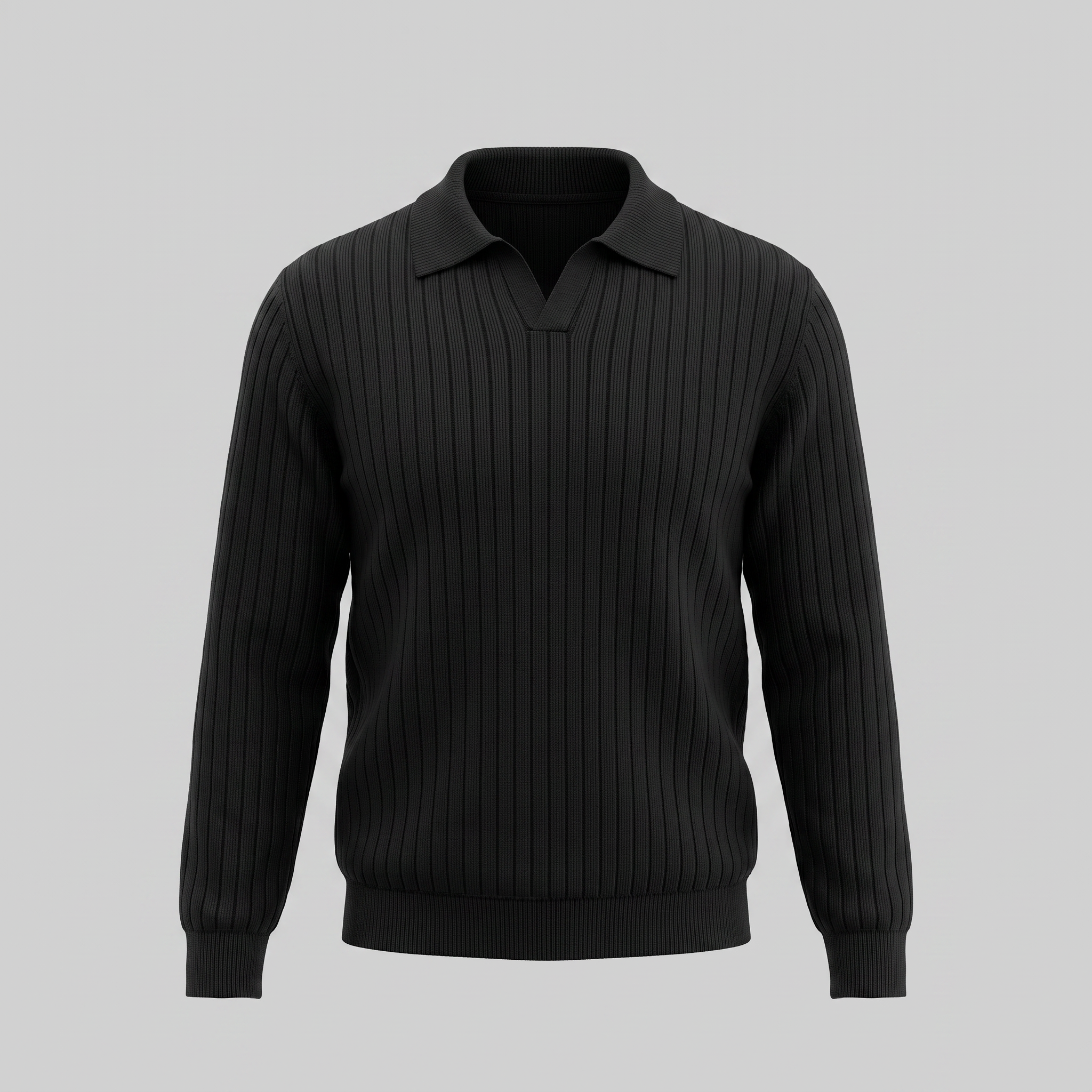 Men's Ribbed Knit Polo Sweater