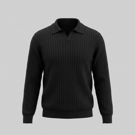 Men's Ribbed Knit Polo Sweater