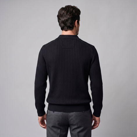 Men's Ribbed Knit Polo Sweater