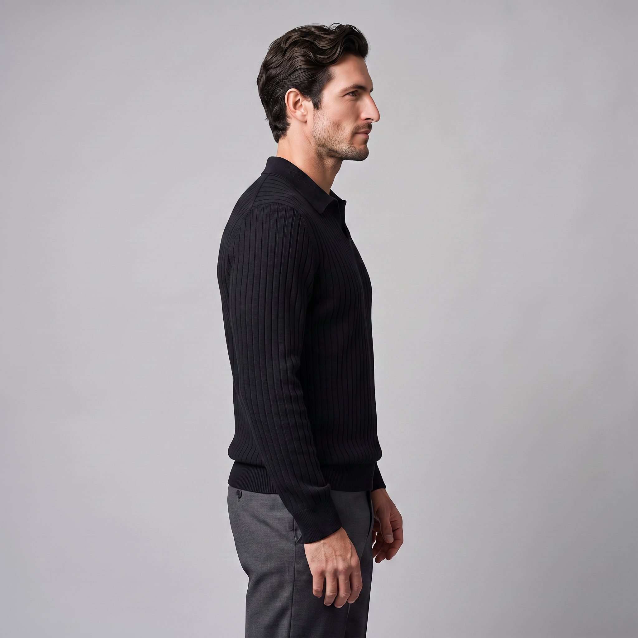 Men's Ribbed Knit Polo Sweater