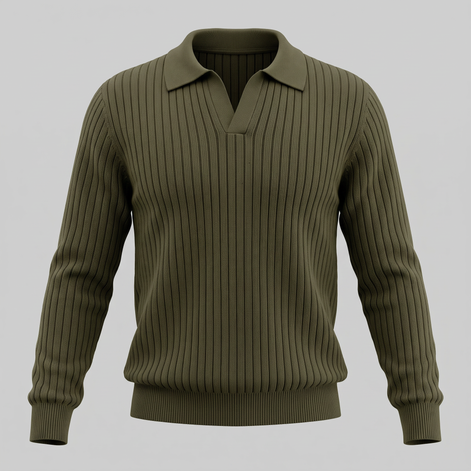 Men's Ribbed Knit Polo Sweater