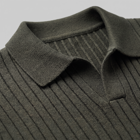 Men's Ribbed Knit Polo Sweater