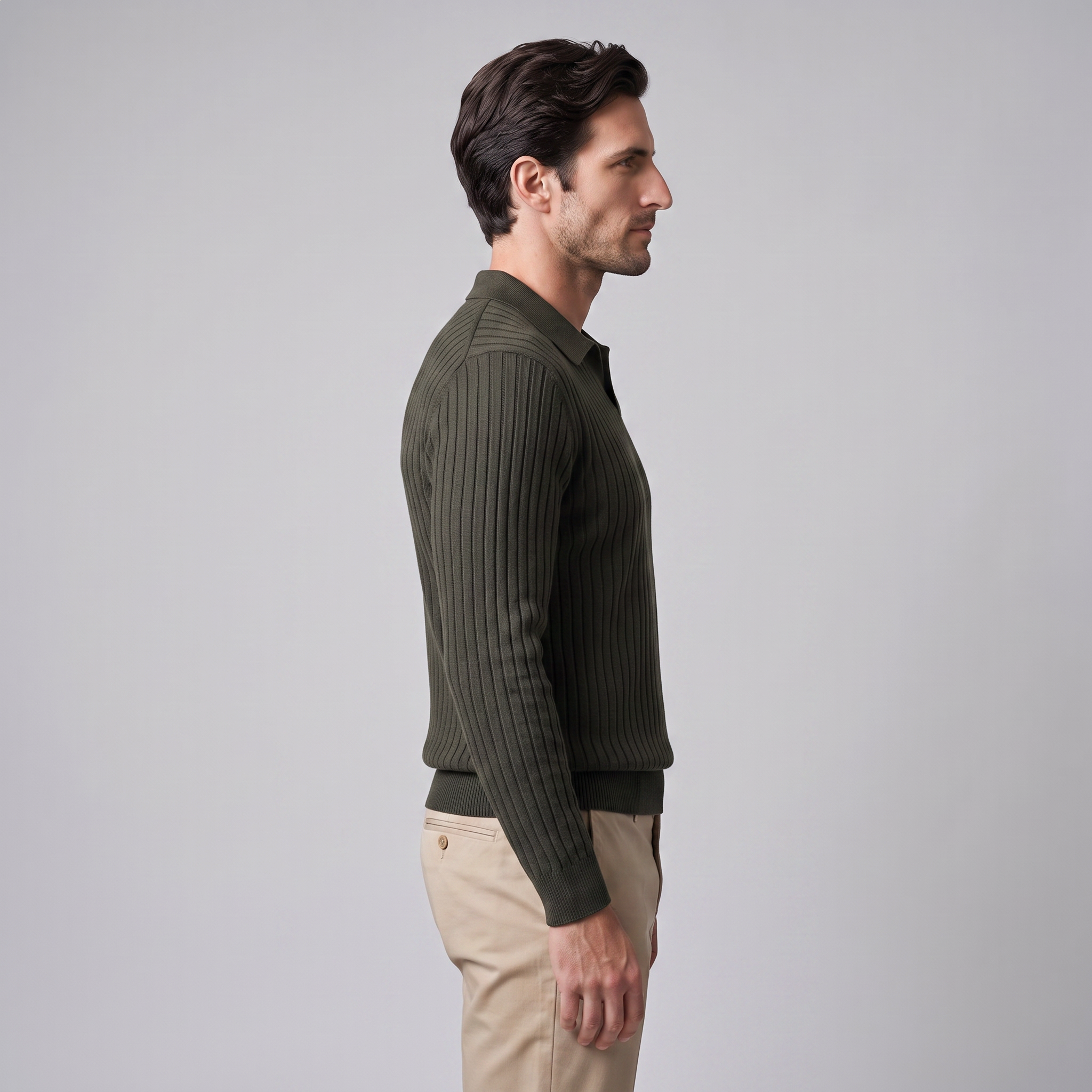 Men's Ribbed Knit Polo Sweater