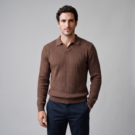 Men's Ribbed Knit Polo Sweater