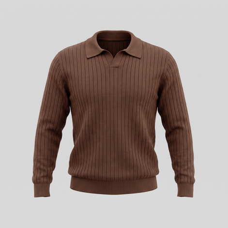 Men's Ribbed Knit Polo Sweater
