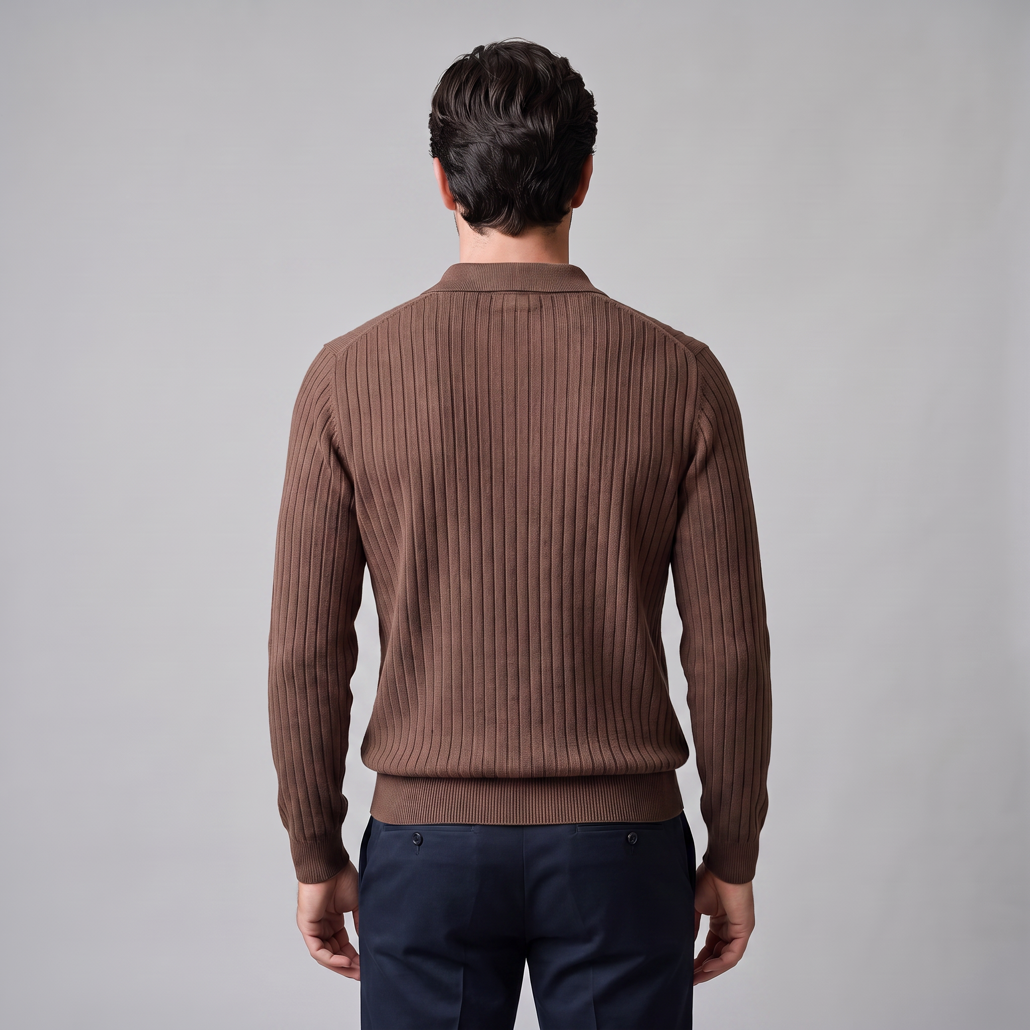 Men's Ribbed Knit Polo Sweater