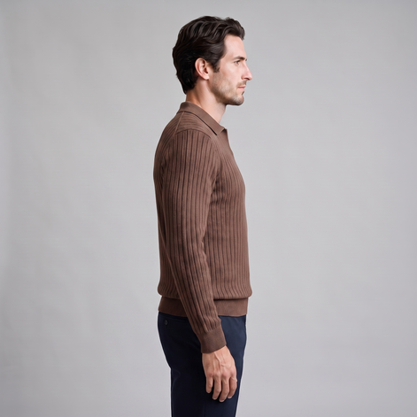 Men's Ribbed Knit Polo Sweater
