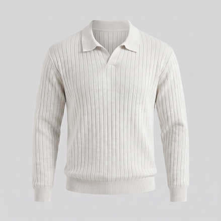 Men's Ribbed Knit Polo Sweater
