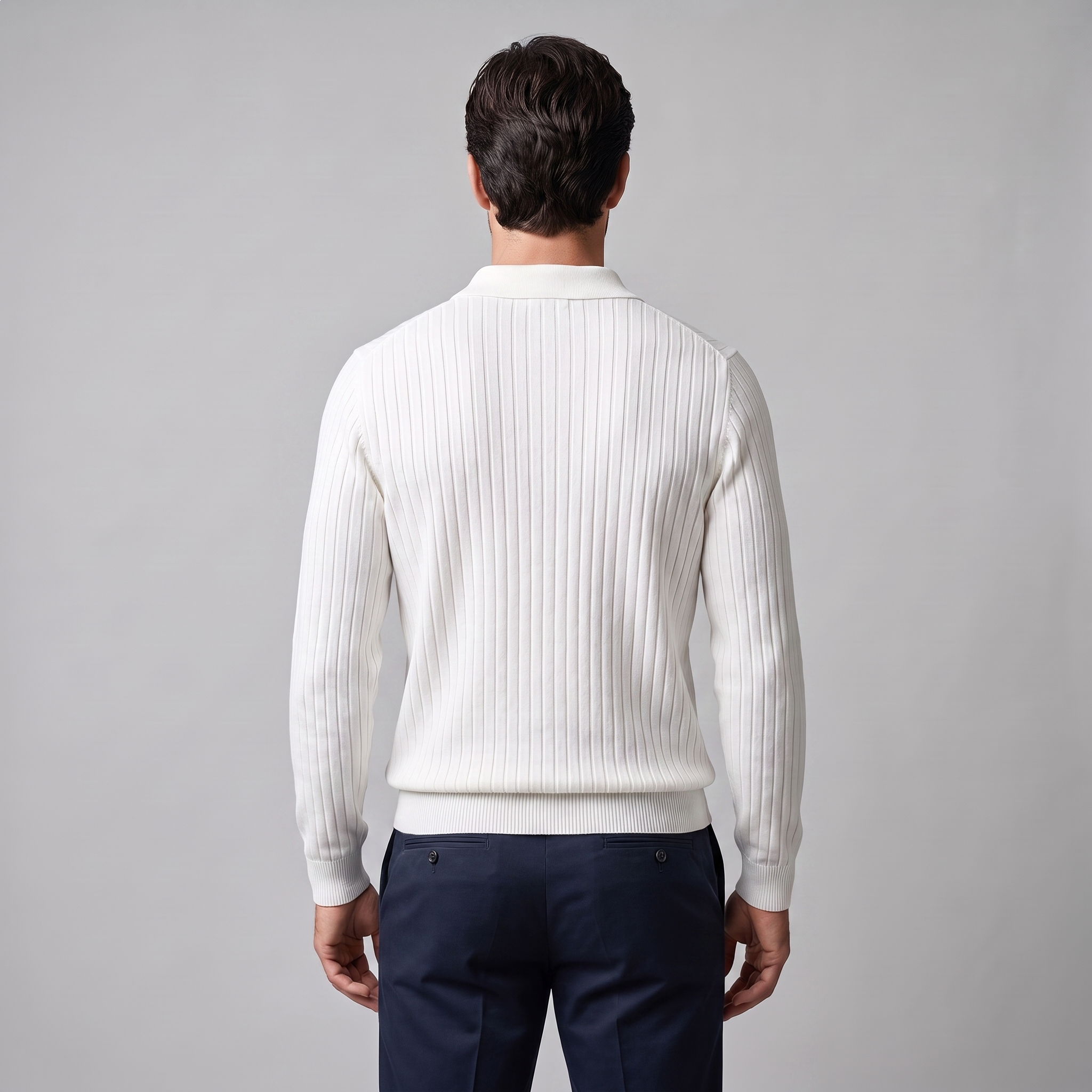 Men's Ribbed Knit Polo Sweater