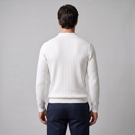 Men's Ribbed Knit Polo Sweater