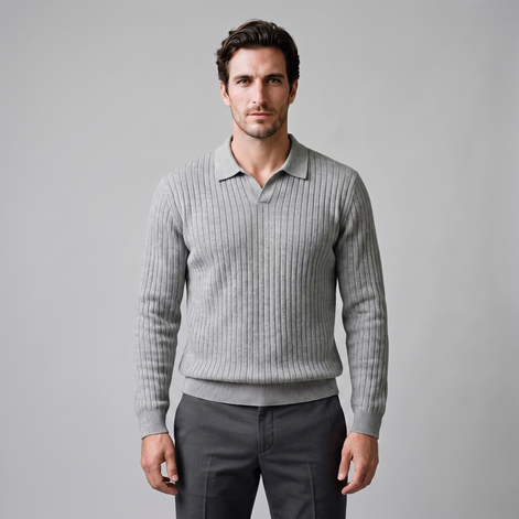 Men's Ribbed Knit Polo Sweater