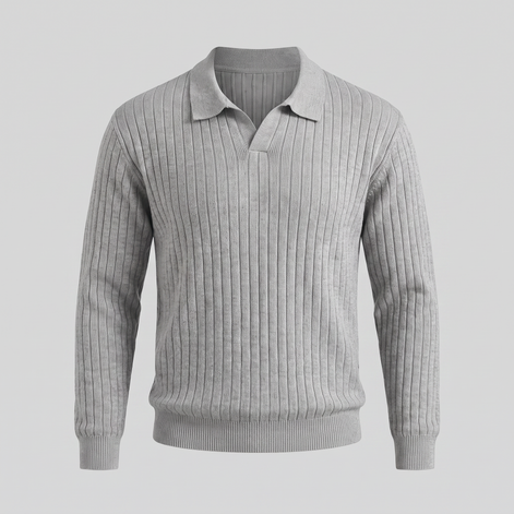 Men's Ribbed Knit Polo Sweater