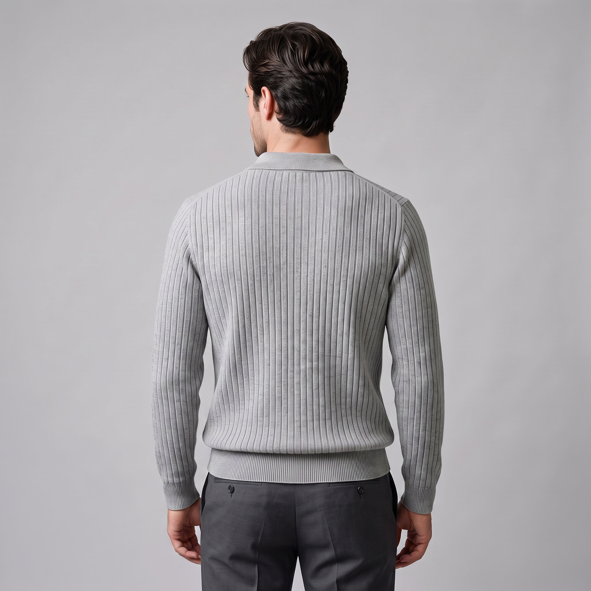 Men's Ribbed Knit Polo Sweater