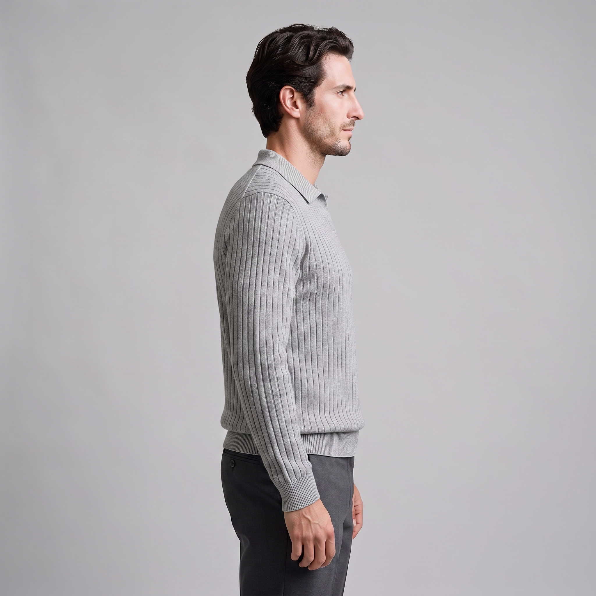 Men's Ribbed Knit Polo Sweater