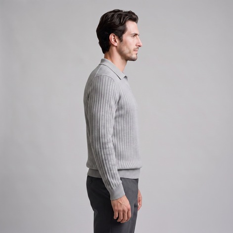 Men's Ribbed Knit Polo Sweater