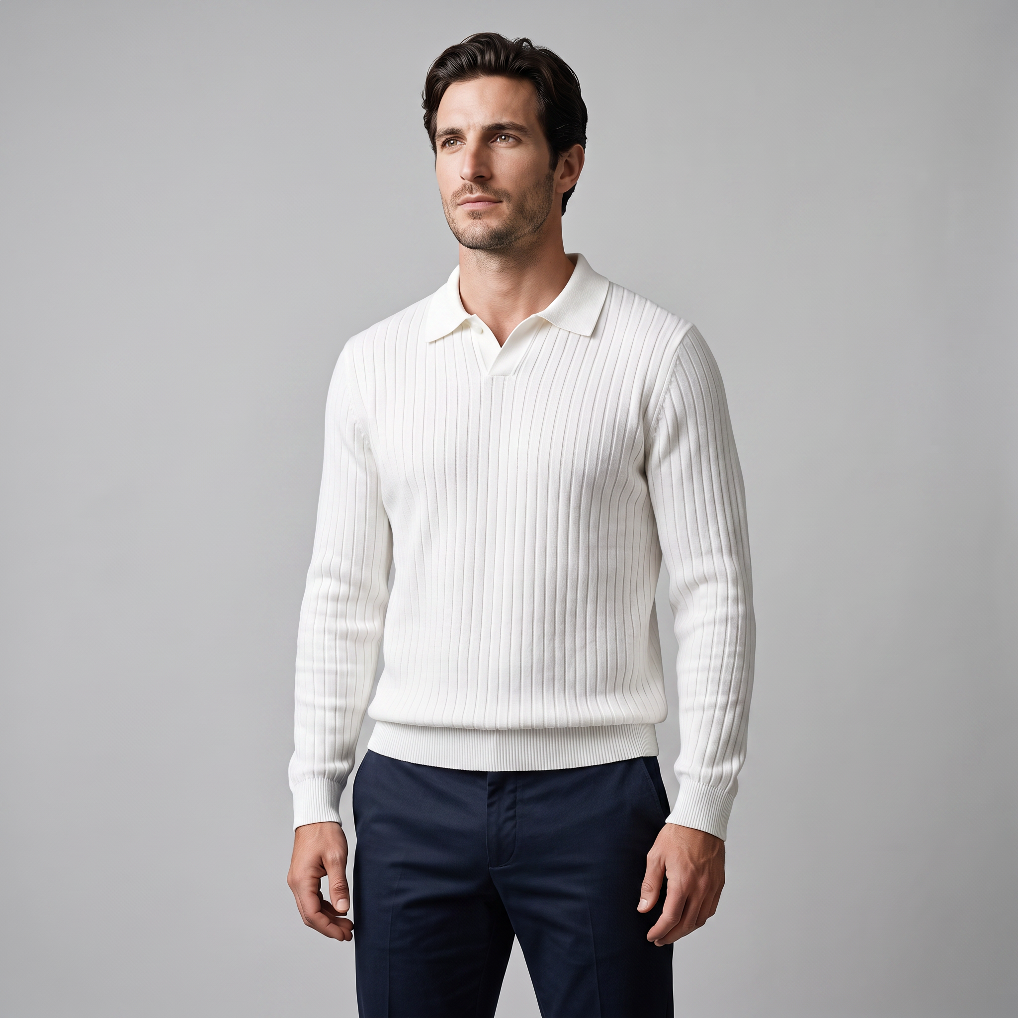 Men's Ribbed Knit Polo Sweater
