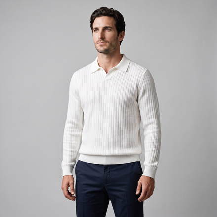 Men's Ribbed Knit Polo Sweater