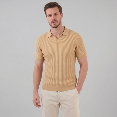 Men’s Ribbed Knit Short Sleeve Polo Shirt