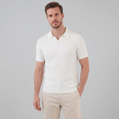 Men’s Ribbed Knit Short Sleeve Polo Shirt