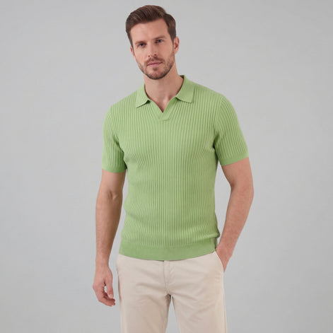 Men’s Ribbed Knit Short Sleeve Polo Shirt
