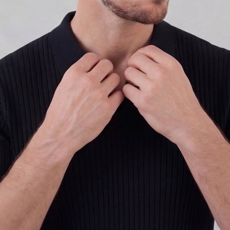 Men’s Ribbed Knit Short Sleeve Polo Shirt
