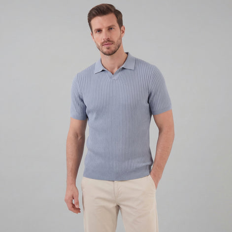 Men’s Ribbed Knit Short Sleeve Polo Shirt