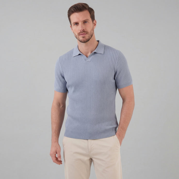 Men’s Ribbed Knit Short Sleeve Polo Shirt