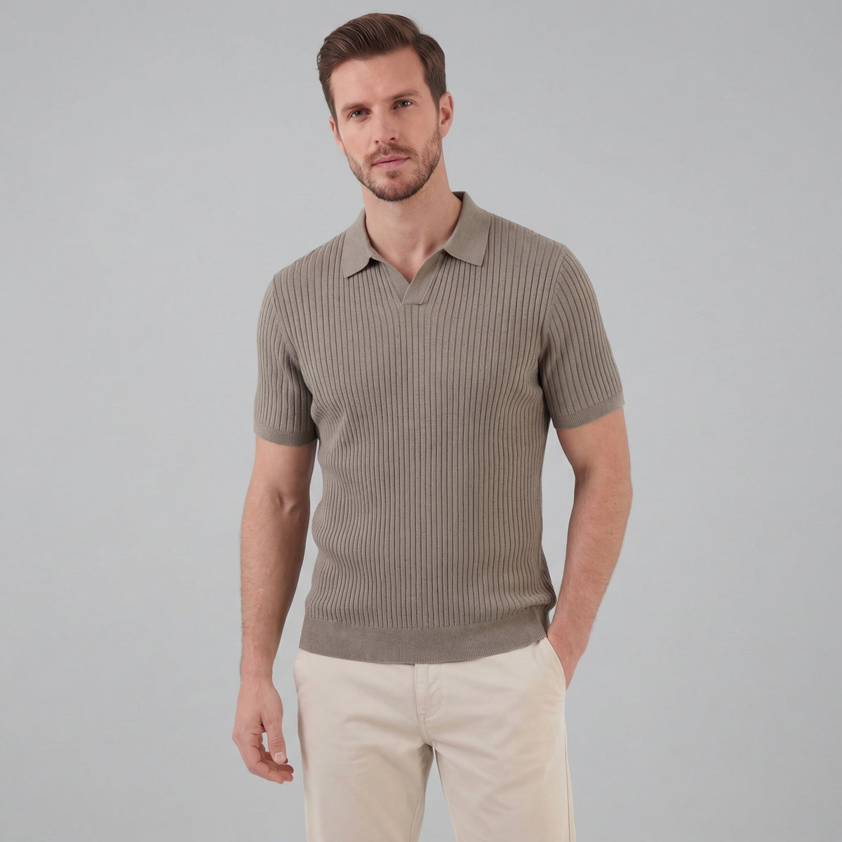 Men’s Ribbed Knit Short Sleeve Polo Shirt