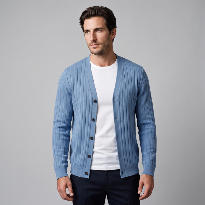 Men's Ribbed Knit V-Neck Cardigan
