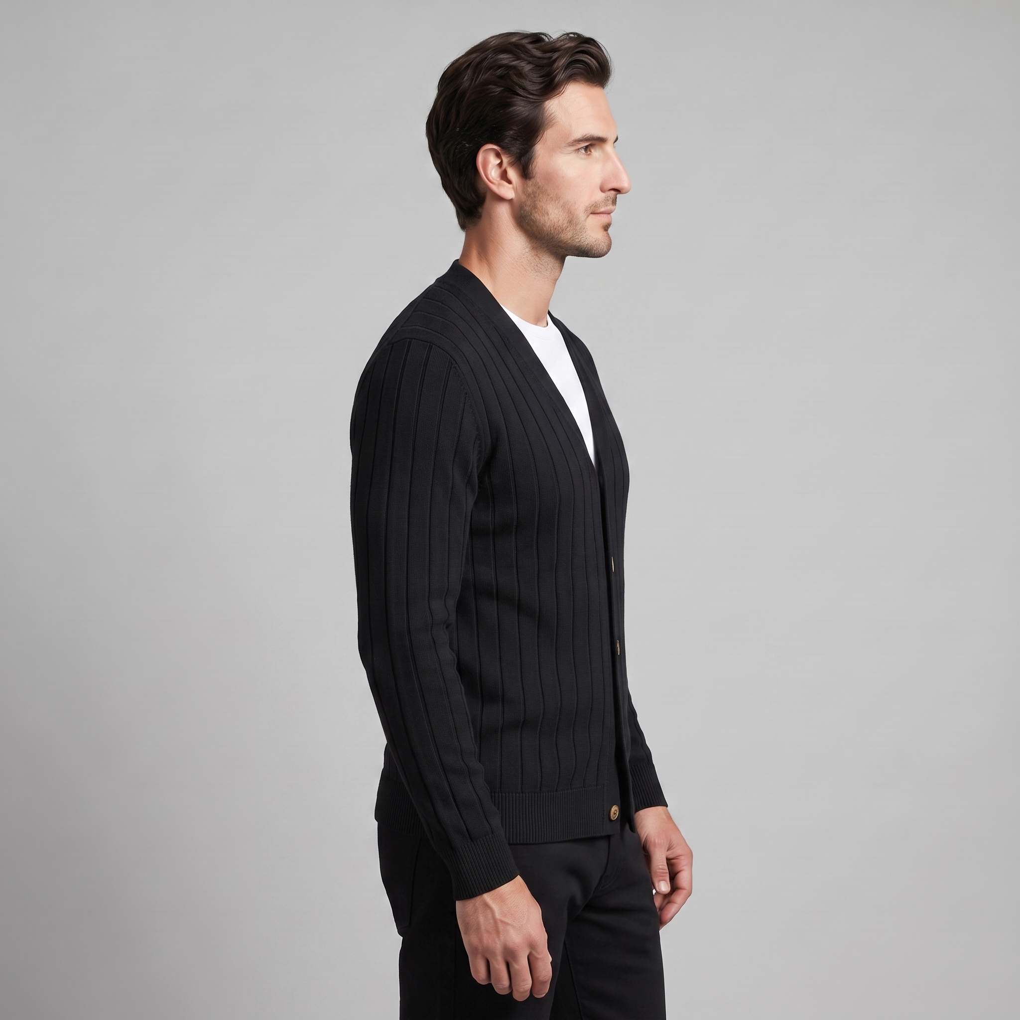 Men's Ribbed Knit V-Neck Cardigan