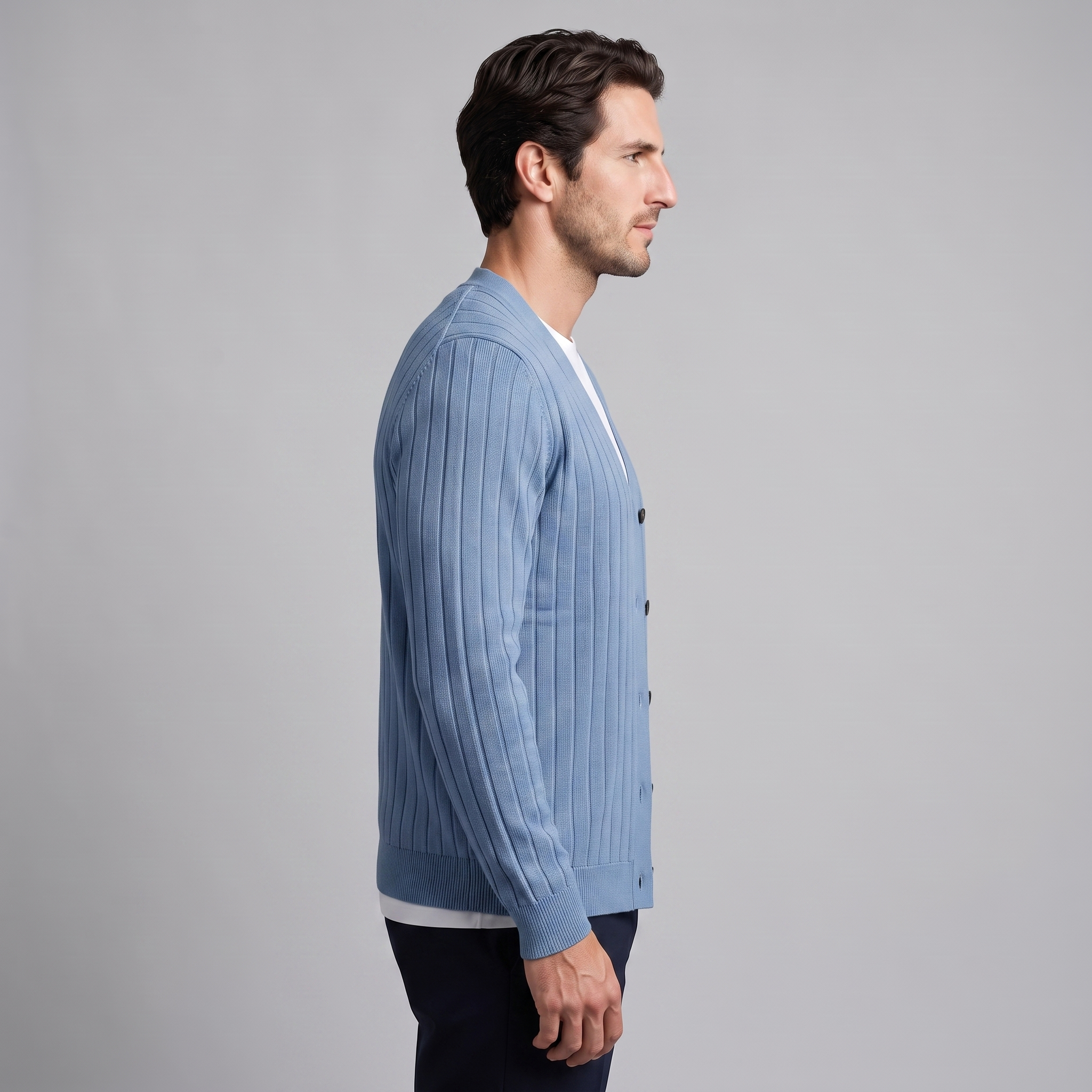 Men's Ribbed Knit V-Neck Cardigan