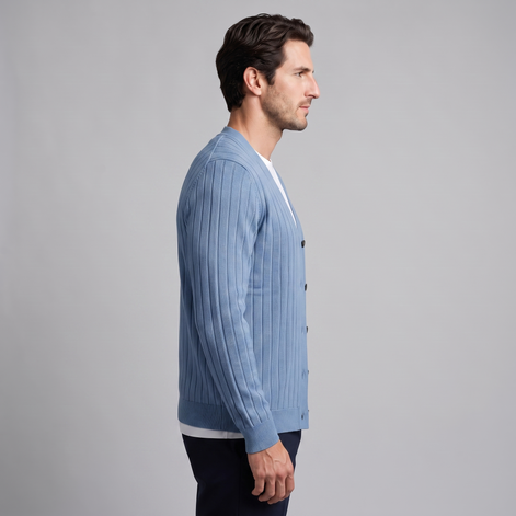 Men's Ribbed Knit V-Neck Cardigan
