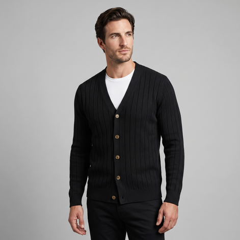 Men's Ribbed Knit V-Neck Cardigan