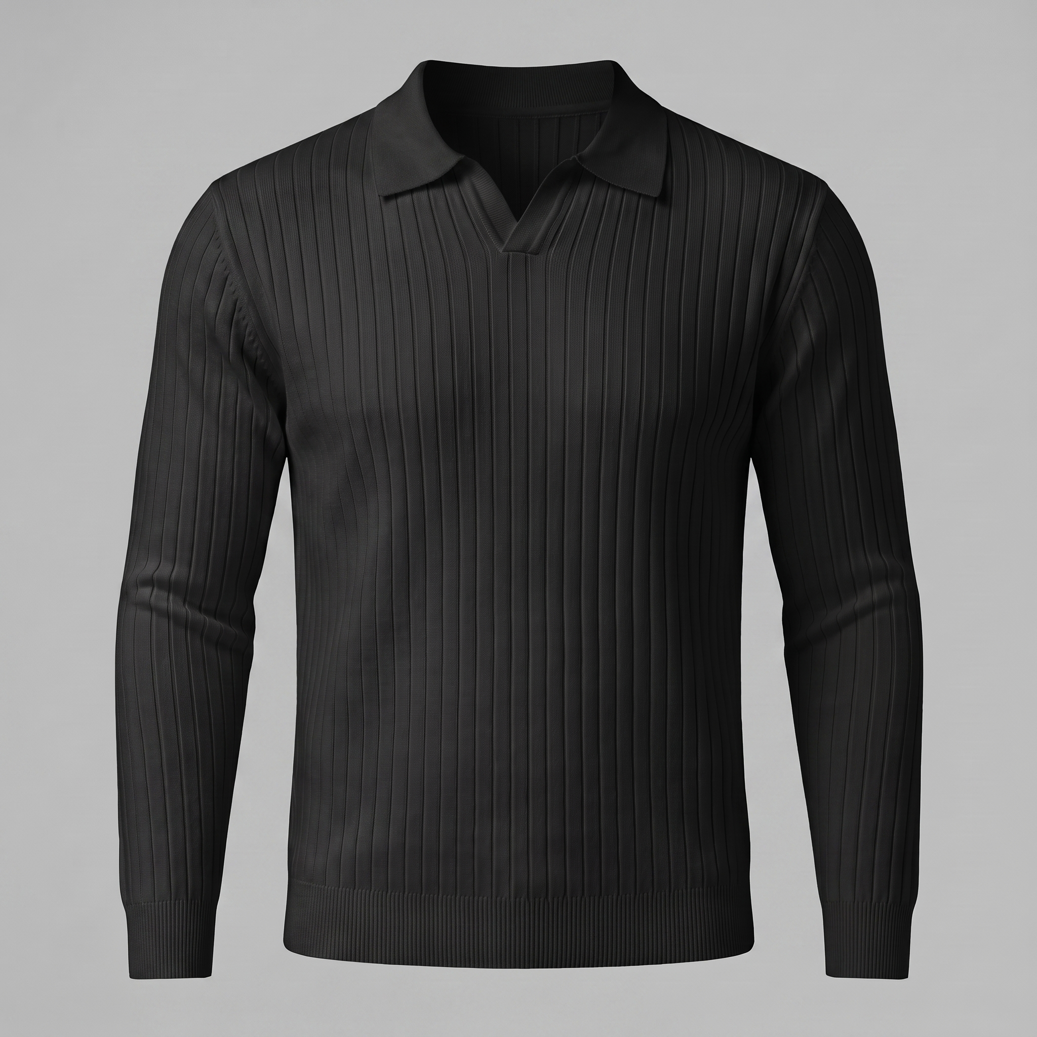 Men's Ribbed Open Collar Polo Sweater