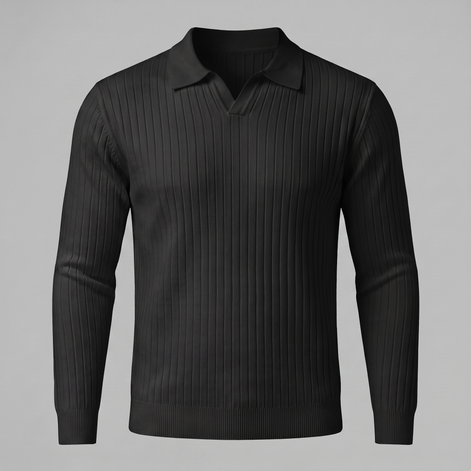 Men's Ribbed Open Collar Polo Sweater
