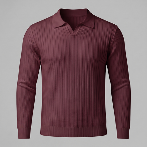Men's Ribbed Open Collar Polo Sweater