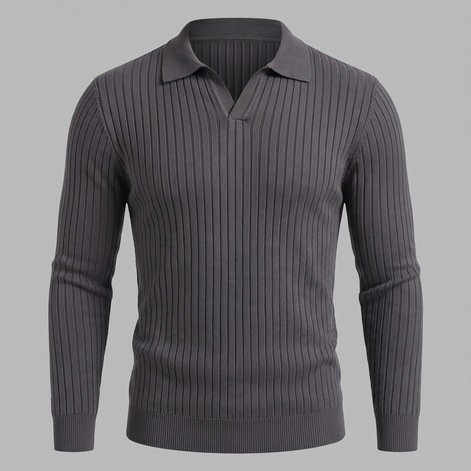 Men's Ribbed Open Collar Polo Sweater
