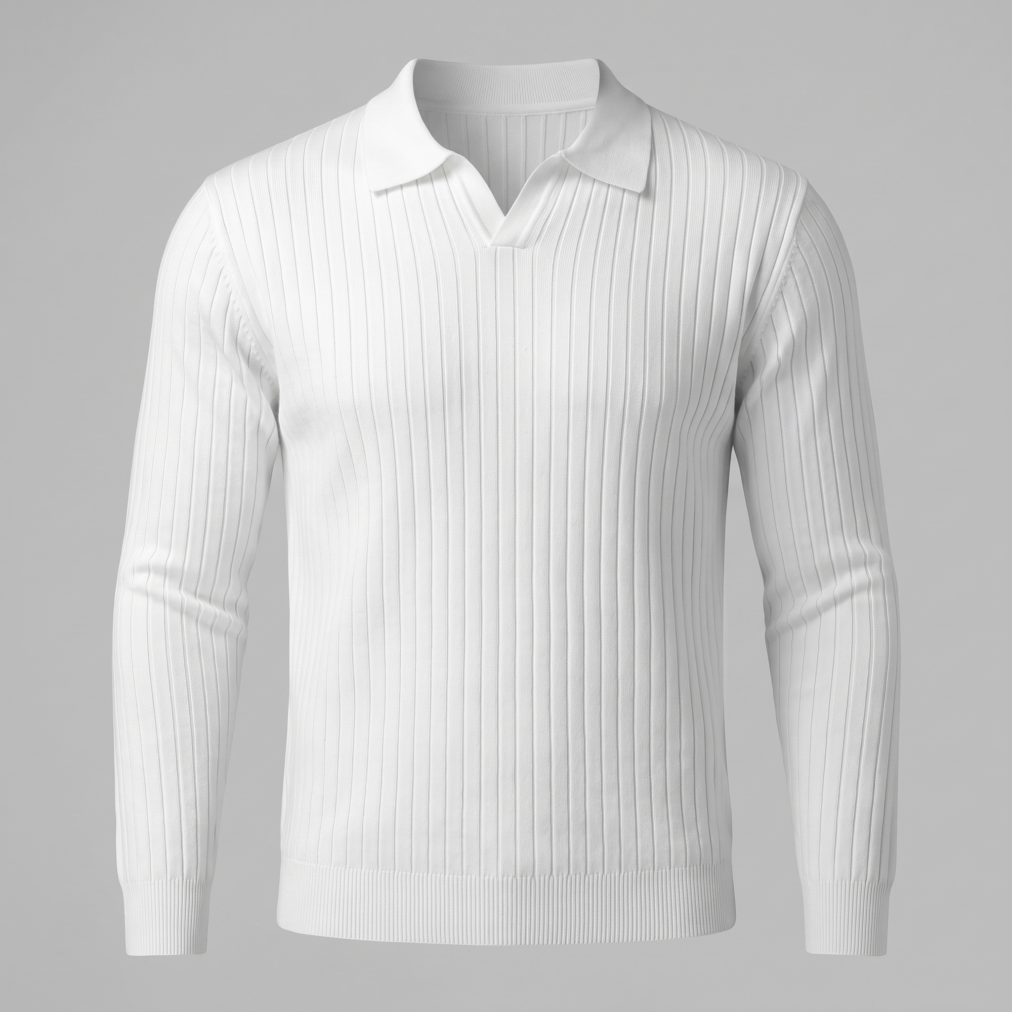 Men's Ribbed Open Collar Polo Sweater