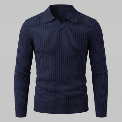 Men's Ribbed Open Collar Polo Sweater