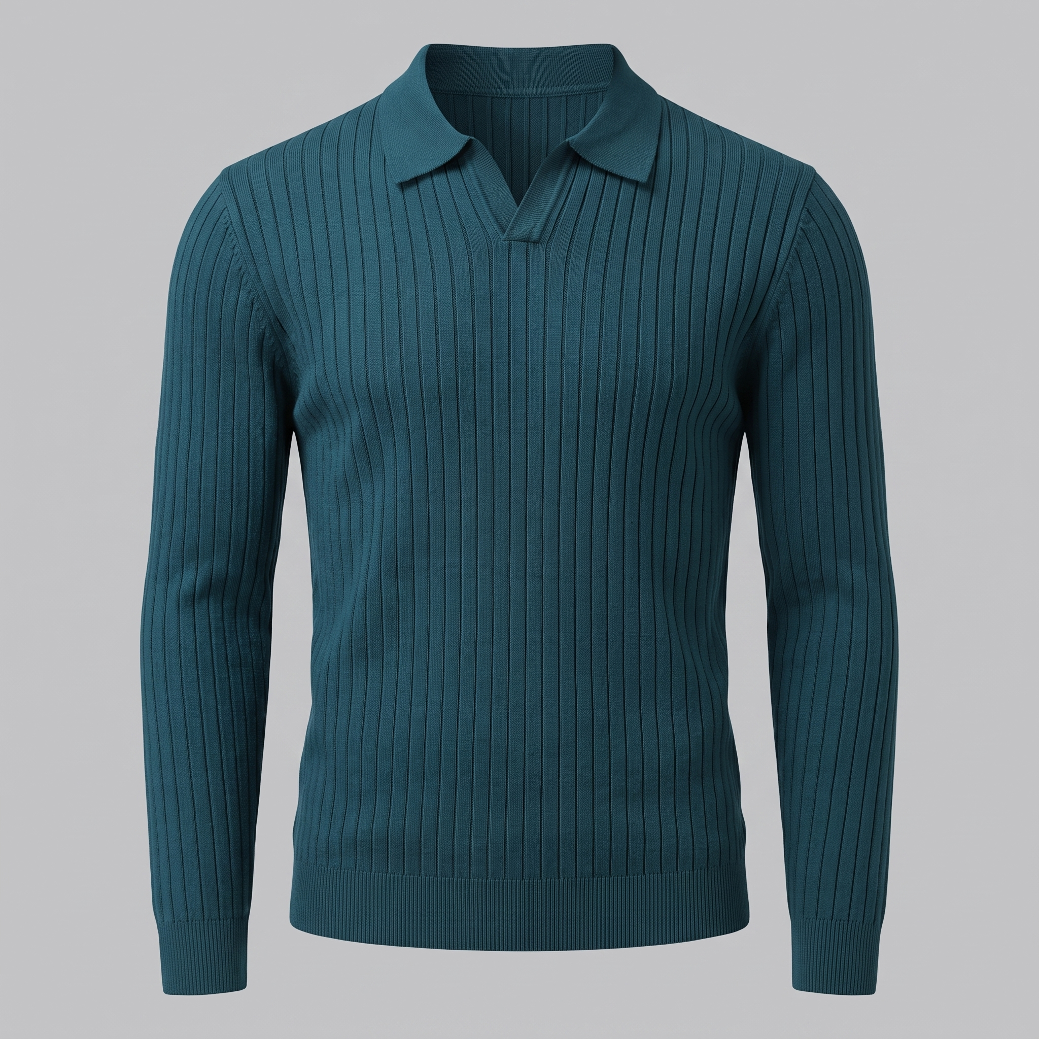 Men's Ribbed Open Collar Polo Sweater