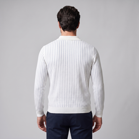 Men's Ribbed Open Collar Polo Sweater