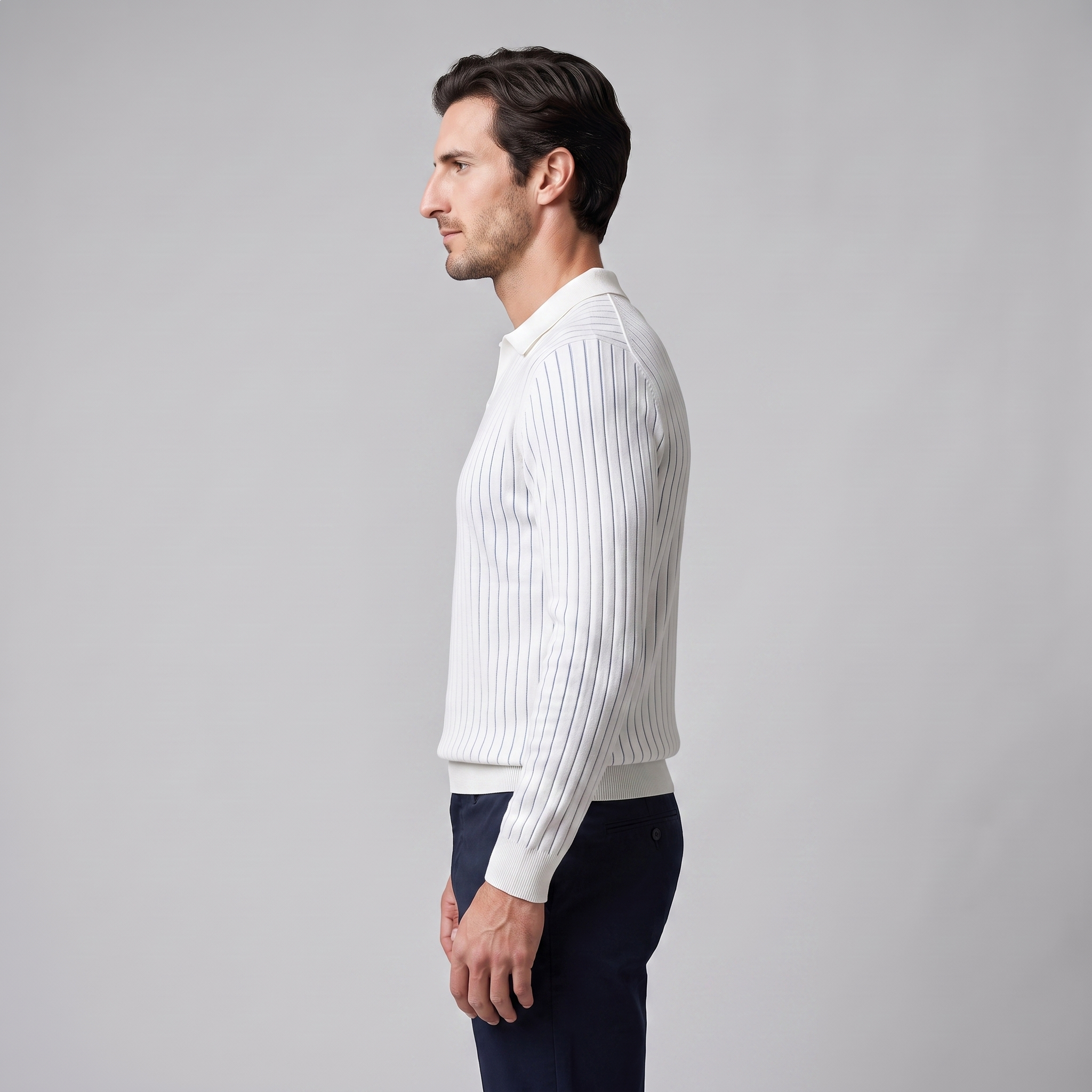 Men's Ribbed Open Collar Polo Sweater