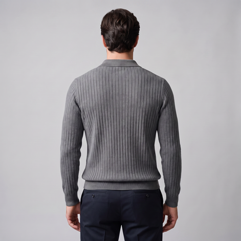 Men's Ribbed Open Collar Polo Sweater